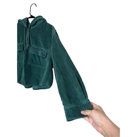 American‎ Eagle Corduroy Button-Up Cropped Shirt Jacket Shacket Green Size L - Picture 3 of 8